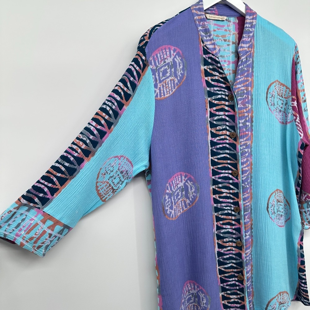 Soft Surroundings Tunic Top Shirt Size L XL Crinkle 3/4 Sleeves Patchwork Boho - Picture 2 of 10